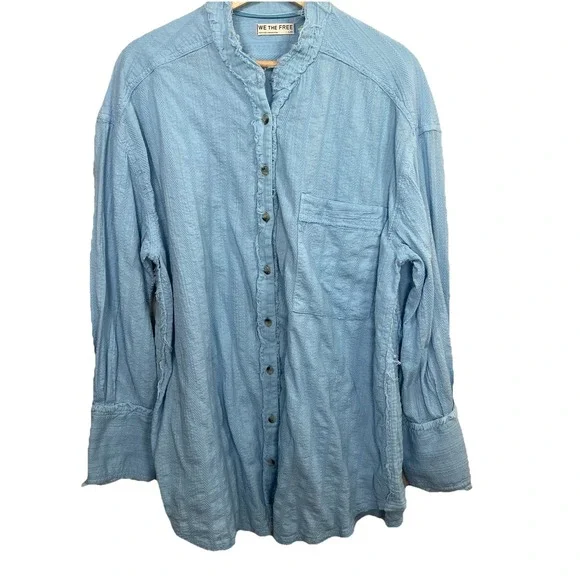 We The Free By Anthropologie  Shirt In Blue Oversized 100% Cotton Size Large - Picture 2 of 9
